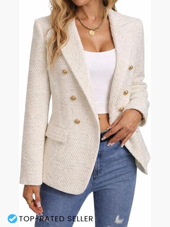 Jackets & Blazers - Tweed Plaid Blazer Jacket Fully Lined Business Casual Elegant Work Coat